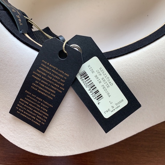 NWT Rag & Bone Off White Wool Wide Brim Floppy Fedora Tan Leather Hatband Large - Picture 10 of 16